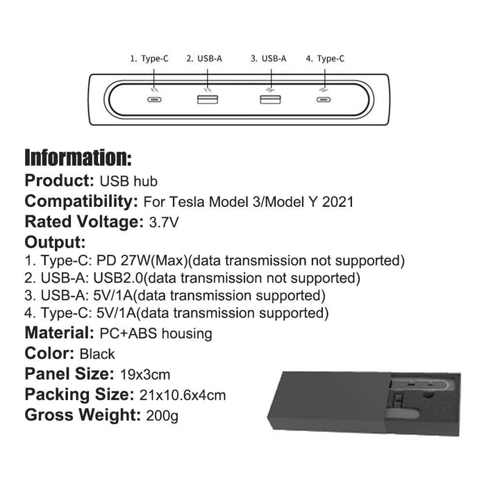 Regleta multi USB Tesla Model 3/Y Facelift 2021